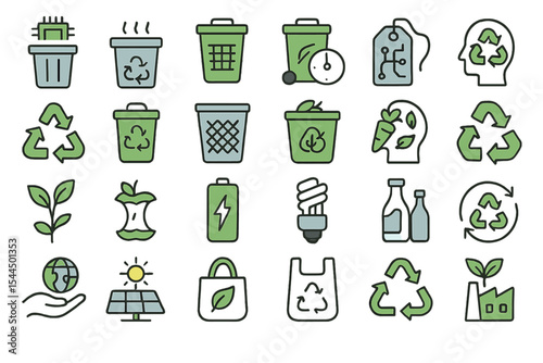 Minimalist line icon set for recycling and sustainable living