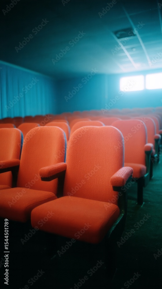 Obraz premium Twilight whispers in empty cinema seats, unseen stories lingering, perfect for Rosh Hashanah musings or World Storytelling Day