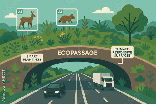 Eco-passage wildlife overpass with AI and smart ecosystem design