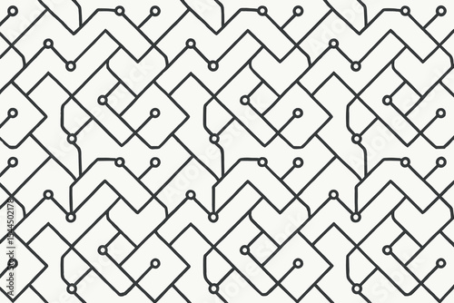 Seamless circuit-inspired pattern with angular lines and node points