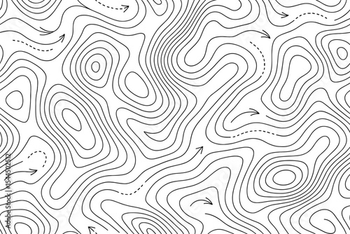 Minimal contour map pattern with flowing elevation lines and arrows