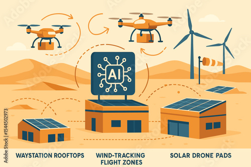 AI-powered drone delivery system with solar and wind energy hubs