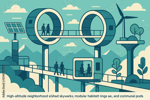 Futuristic mountain pod city with skywalks and clean energy sources