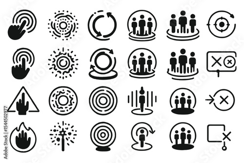 Set of 30 futuristic ritual UI icons with group sync and touch triggers