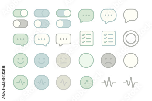 Soft pastel vector UI icons for mood tracking and wellness apps