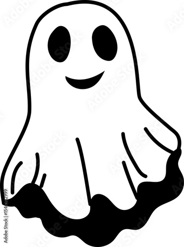 Cartoon smiling ghost with wavy body and no feet
