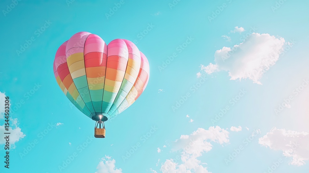 Fototapeta premium Colorful heart-shaped hot air balloon against a vibrant sky.