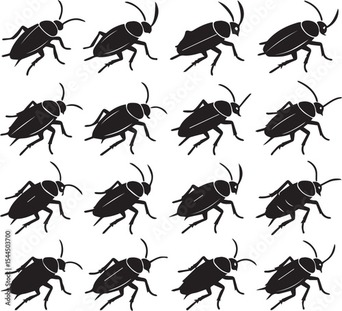 Cockroach Vector Icon Bundle – Black Pest Insect Symbols for Hygiene and Infographics