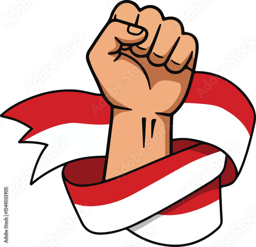 Fist holding an Indonesian independence Merdeka