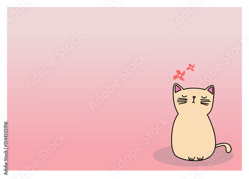Animal cartoon: isolated small cat on a pink background 
