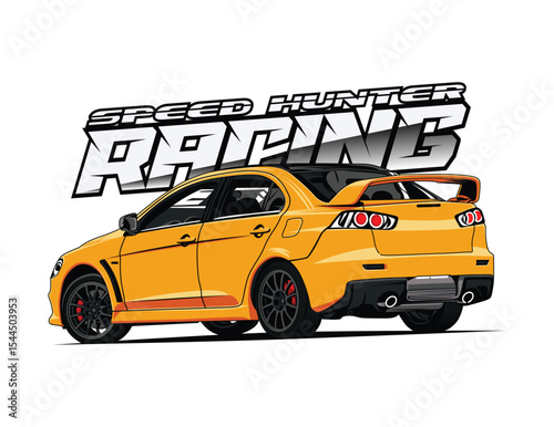 Yellow Sports Car Racing Vector Illustration for Sticker, Poster and wallpaper without background