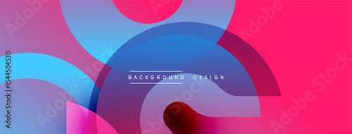 Abstract background features overlapping colorful shapes. Pink, blue, purple hues create dynamic visual effect. Modern design element.