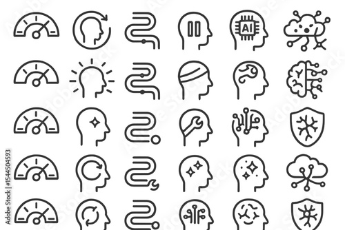 Linear AI and neural interface icons in a modern outline style
