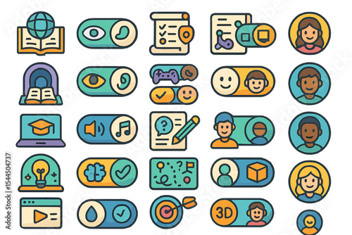 Colorful educational and accessibility icon set for UI and apps