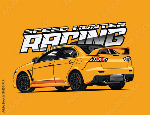 Yellow Sports Car Racing Vector Illustration for Sticker, Poster and wallpaper