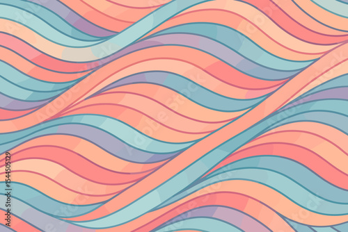 Soft pastel wave pattern with a gradient of pink, peach, and blue hues.
