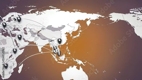 Wallpaper Mural Animated world map shows a growing global network with pins and connecting lines, symbolizing international business and communication Torontodigital.ca