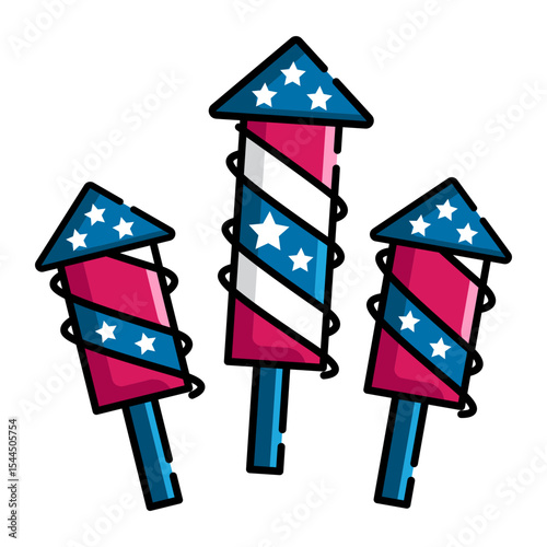 Made in uk a Three patriotic american fireworks vector icon.