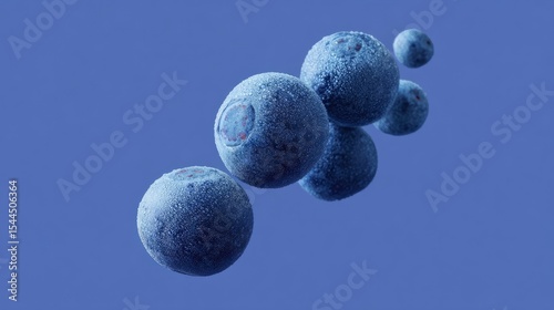 Frozen blueberries levitate in serene blue symmetry, capturing Nordic Light Festival essence and National Blueberry Month delight