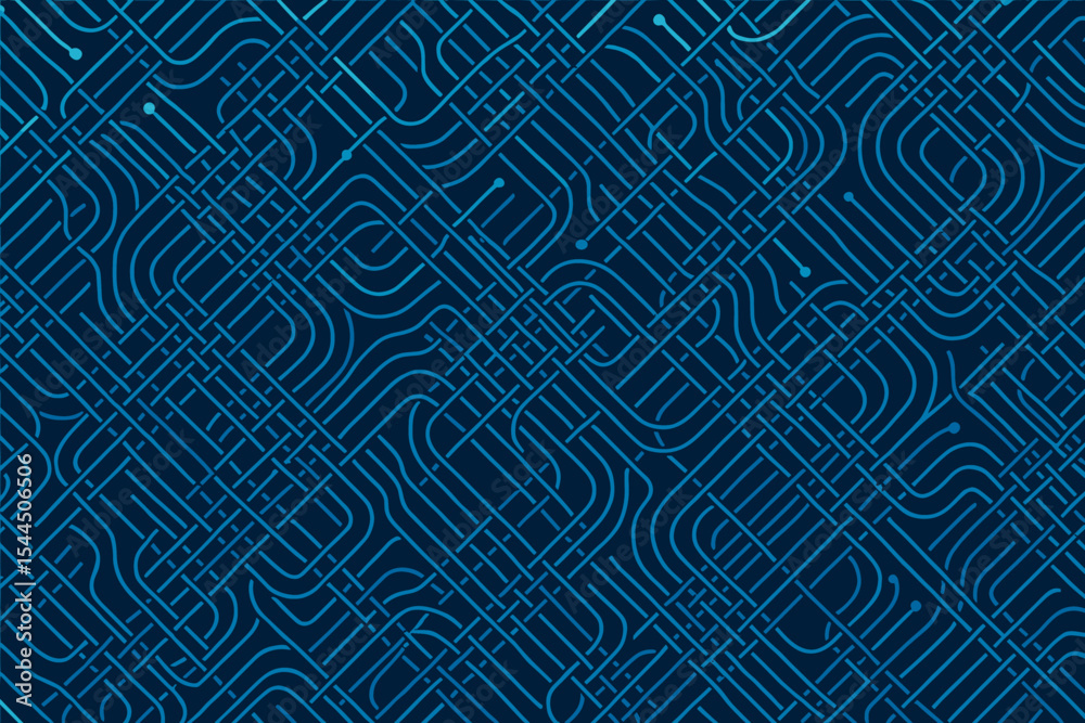 Fototapeta premium Dense abstract tech pattern with curved circuit lines on dark background