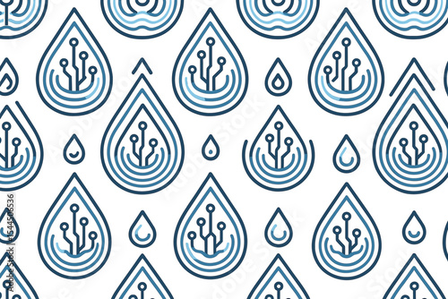 Abstract pattern of water droplets combined with circuit board designs.