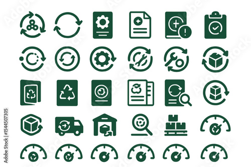 Green set of circular economy and logistics line icons