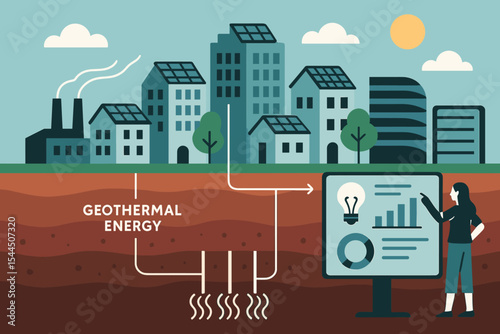 Geothermal energy system powering urban buildings with smart monitoring