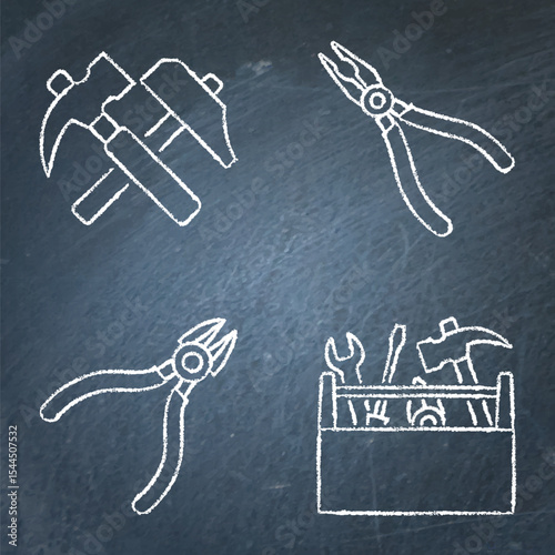 Repair tools chalkboard icon set