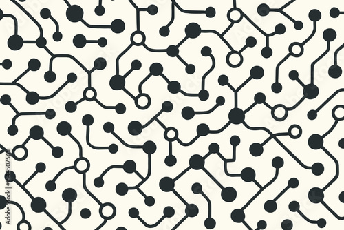 Bold seamless pattern of circuit-style black nodes and connectors