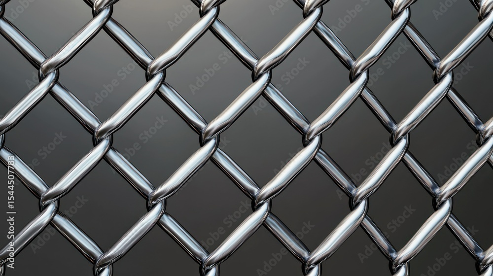 Fototapeta premium A metallic chain-link fence with a dark, reflective background.