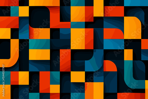 Bold geometric pattern with curved blocks in vibrant colors