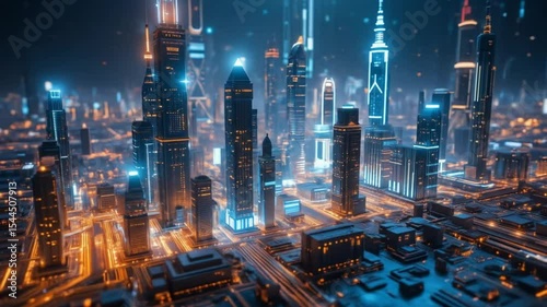 Wallpaper Mural Futuristic digital cityscape built on a circuit board with glowing neon skyscrapers representing advanced technology and innovation in the virtual world. 4k video Torontodigital.ca