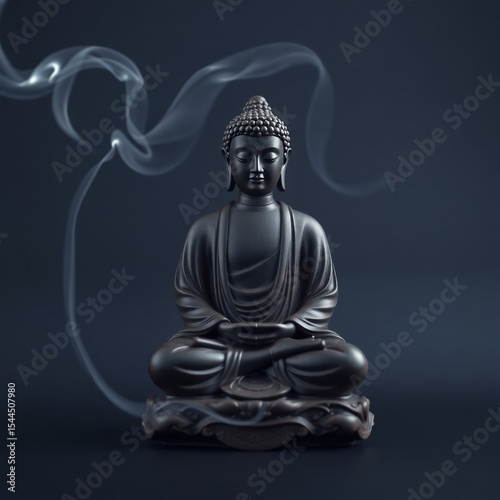 Serene Meditation Buddha with Ethereal Smoke