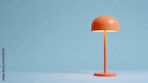 Retro orange lamp sits poised against tranquil blue, evoking mid-century modernism and Hygge's cozy illumination celebration