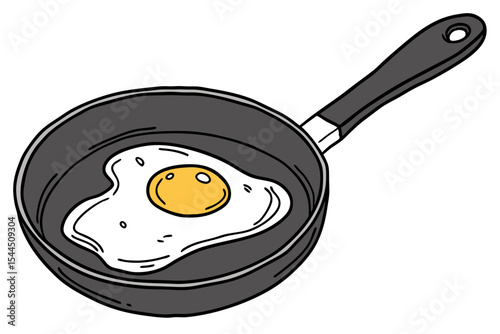 Sunny Side Egg in Pan Vector Illustration