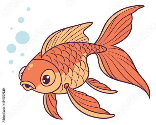 Swimming Goldfish Line Drawing Design