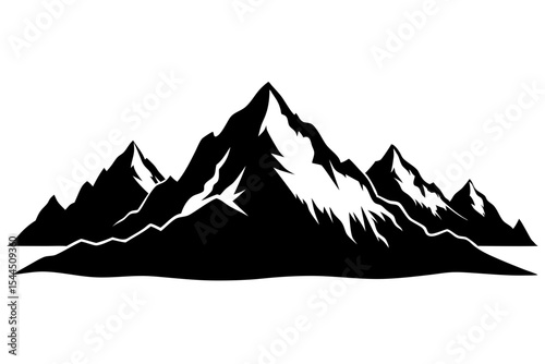 Clean Line Art of Mountain Range Scene
