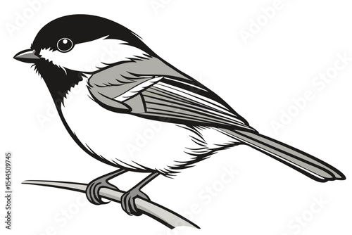 Minimal Chickadee Bird on White