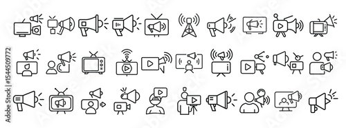 Media & Broadcasting Icons – News, TV, and Communication Set