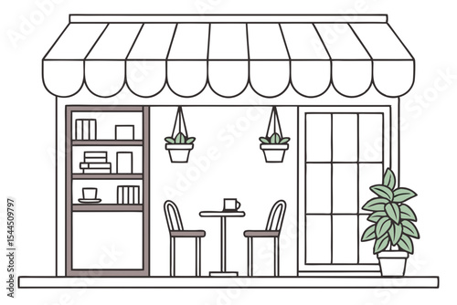 Small Café Scene with Plant Decor Vector