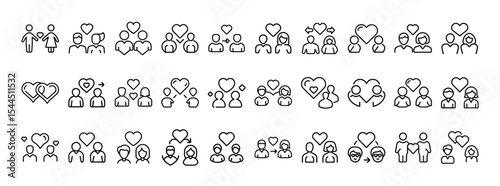 Family & Relationship Icons – Outline People and Love Set