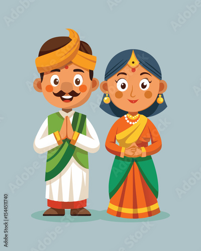 Indian Couple in Traditional Wedding Dress – Celebrating Cultural Heritage and Unity
