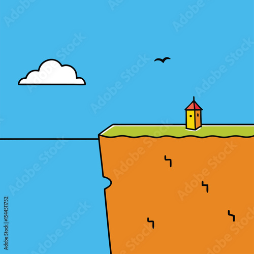 cartoon cliff overlooking ocean.eps