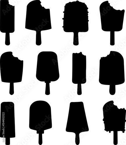 Ice cream silhouettes; A set of different silhouette hand drawn ice creams

