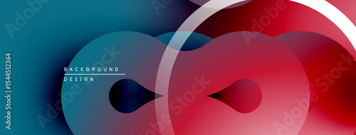 Abstract design features overlapping circles, gradients. Blue transitions to red, creating modern visual effect. Minimalist composition.