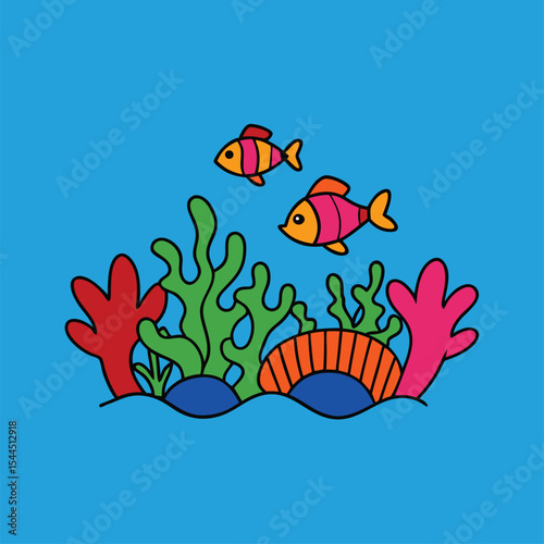 cartoon coral reef with colorful fish (11).eps