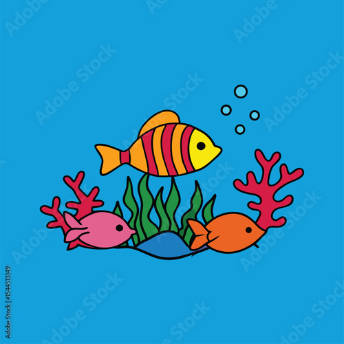 cartoon coral reef with colorful fish.eps