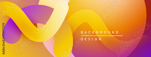 Abstract fluid shapes, vibrant colors blend. Orange, yellow, purple create dynamic composition. Modern design element.