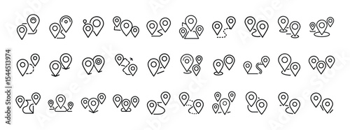 Location & Navigation Pin Icons – Map Marker Outline Set