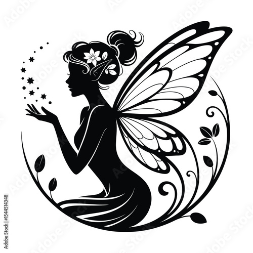 Art Nouveau-Style Silhouette, Vector, Illustration, Outline, Logo, White Background.
